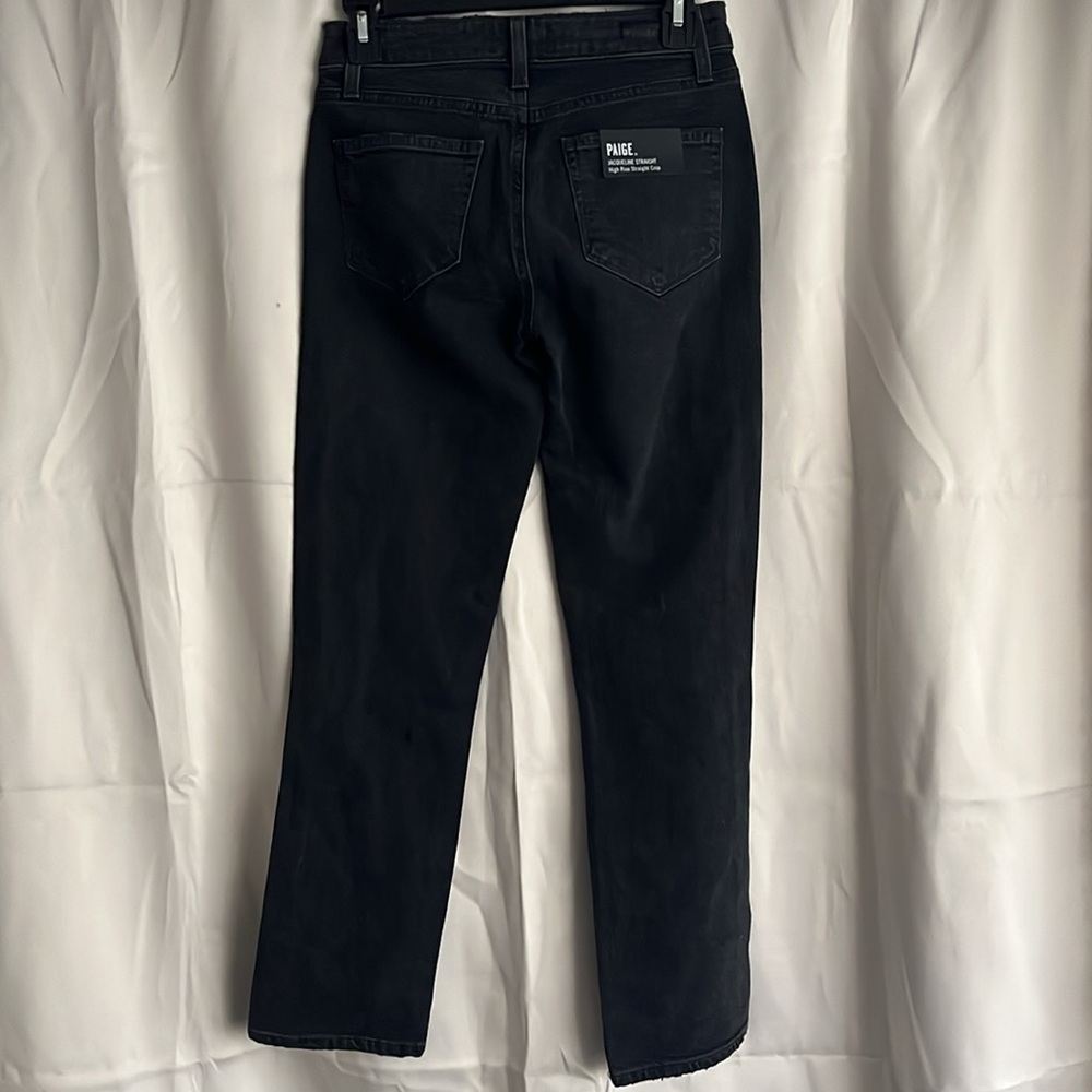 NWT PAIGE Jacqueline High Rise Straight Crop Dripping Sequins Black Size 24 - Picture 2 of 6
